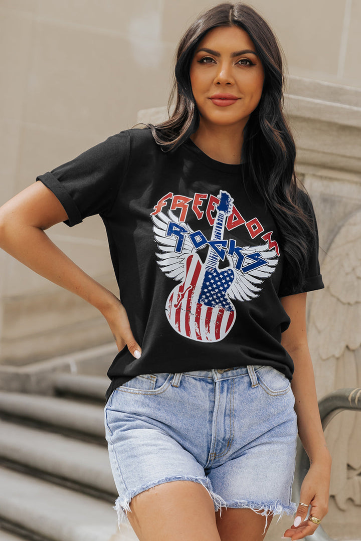 American Flag Guitar Print Crew Neck Tee