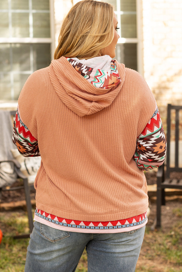 Aztec Patchwork Waffle Knit Plus Size Hoodie