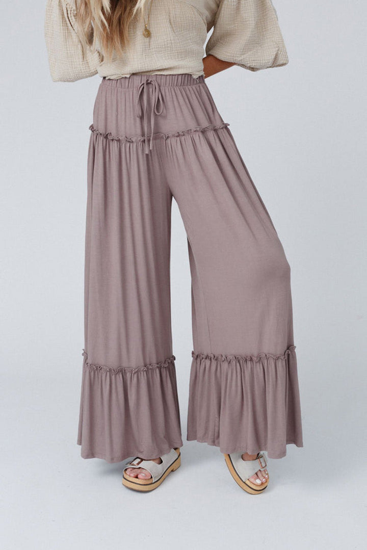 Frilled Drawstring High Waist Wide Leg Pants