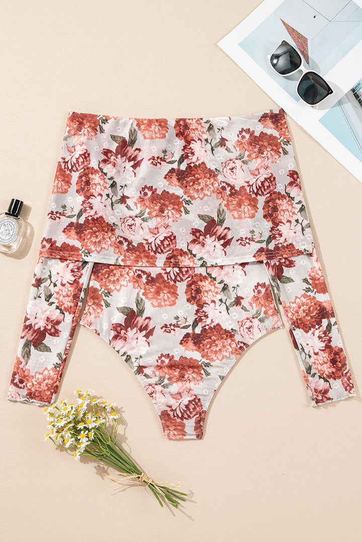 Floral Printed Long Sleeve Sheath Bodysuit