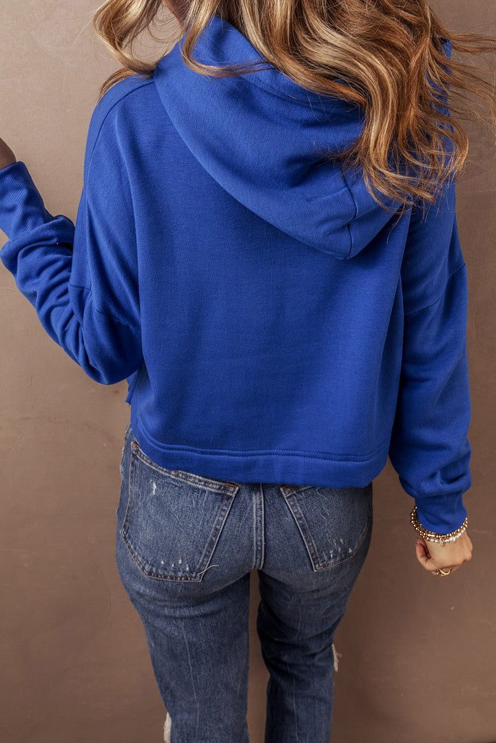 Solid Drop Shoulder Drawstring Cropped Hoodie