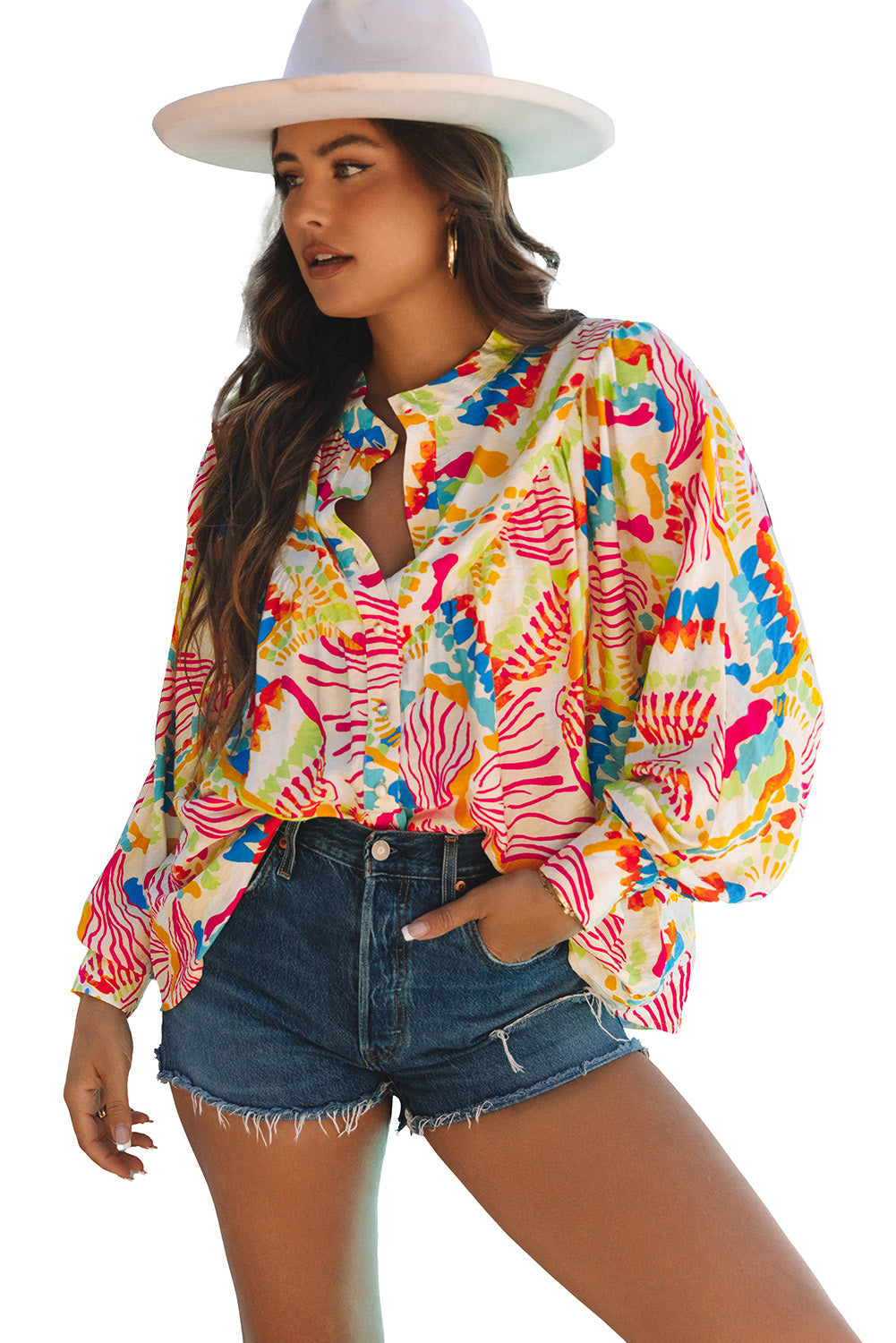 Abstract Printed High Low Oversized Shirt