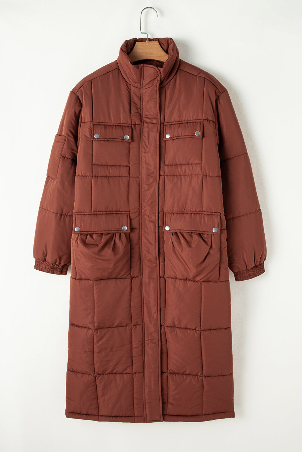 Quilted Puffer Stand Neck Zipped Mid-length Coat