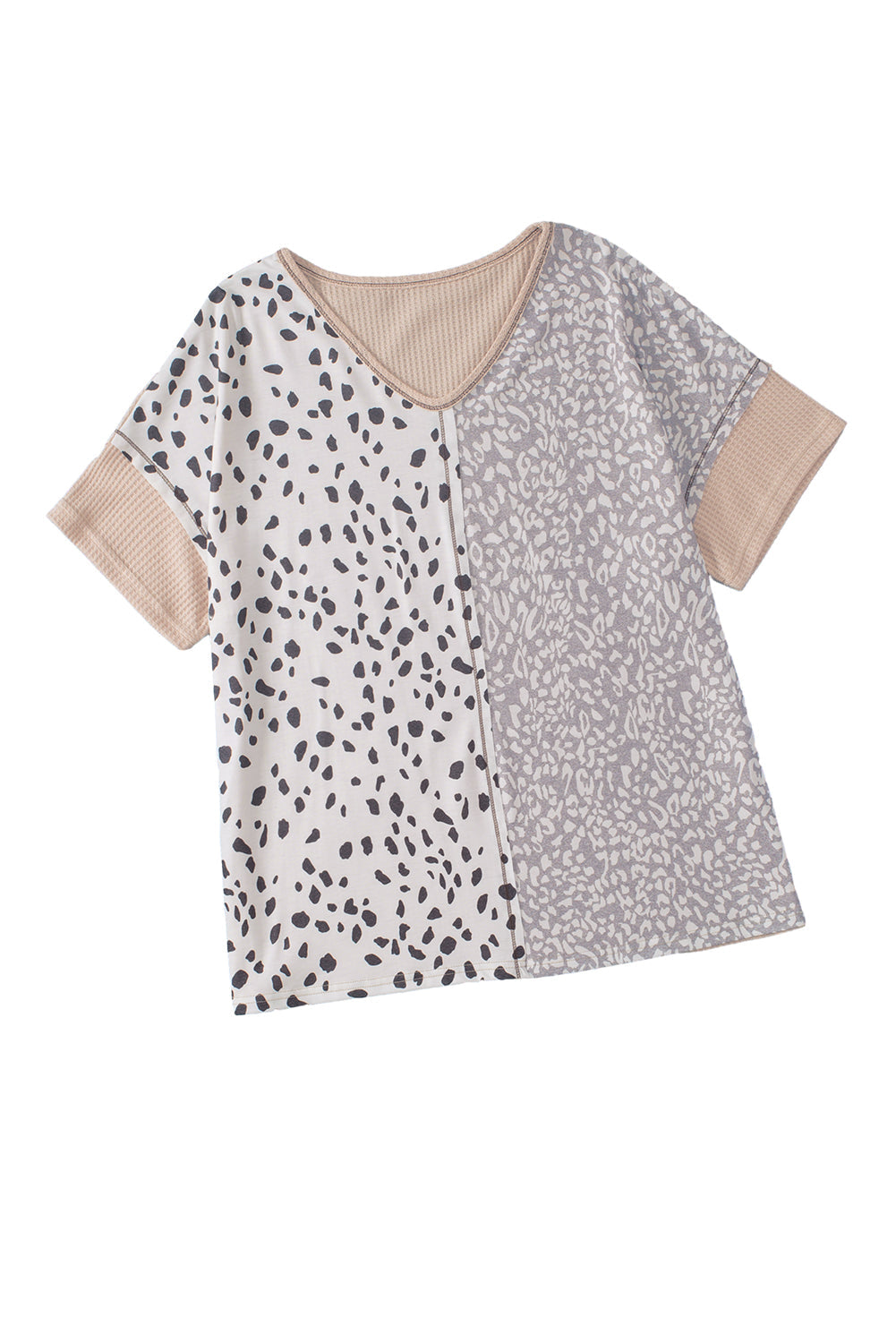 Plus Size Leopard Print Colorblock V Neck T Shirt