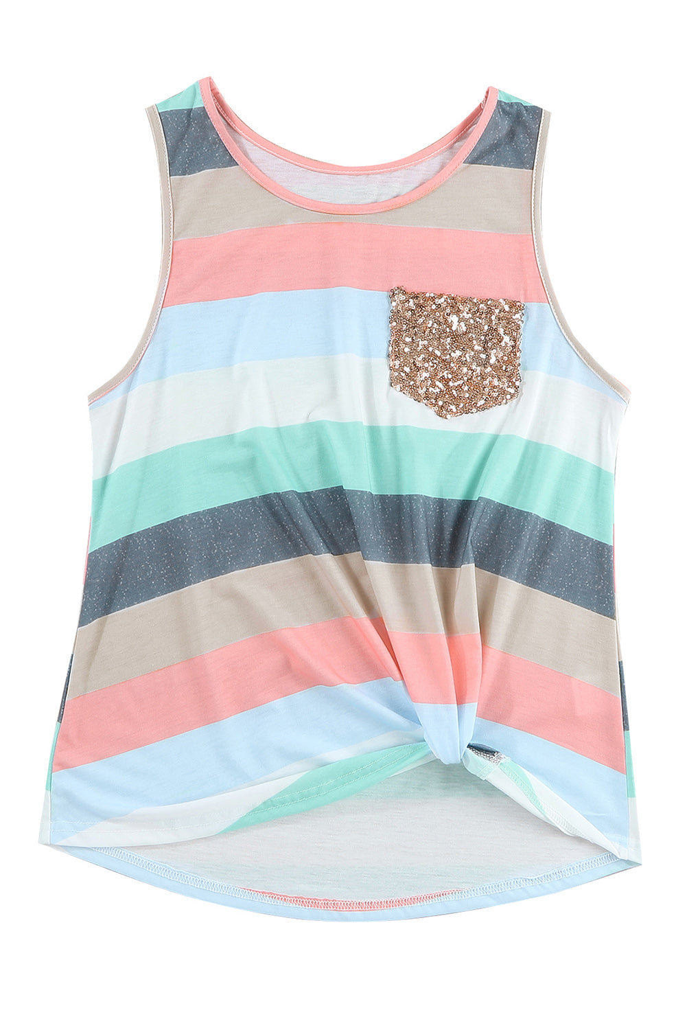 Sequin Pocket Patchwork Striped Tank Top