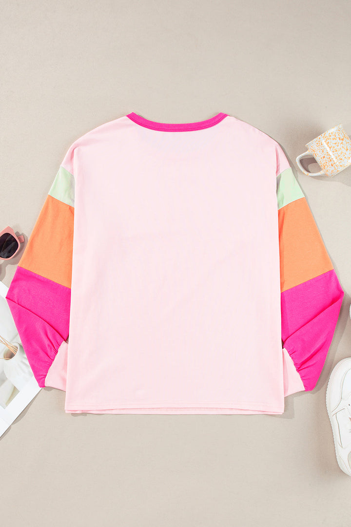 Colorblock Patchwork Long Sleeve Loose Top