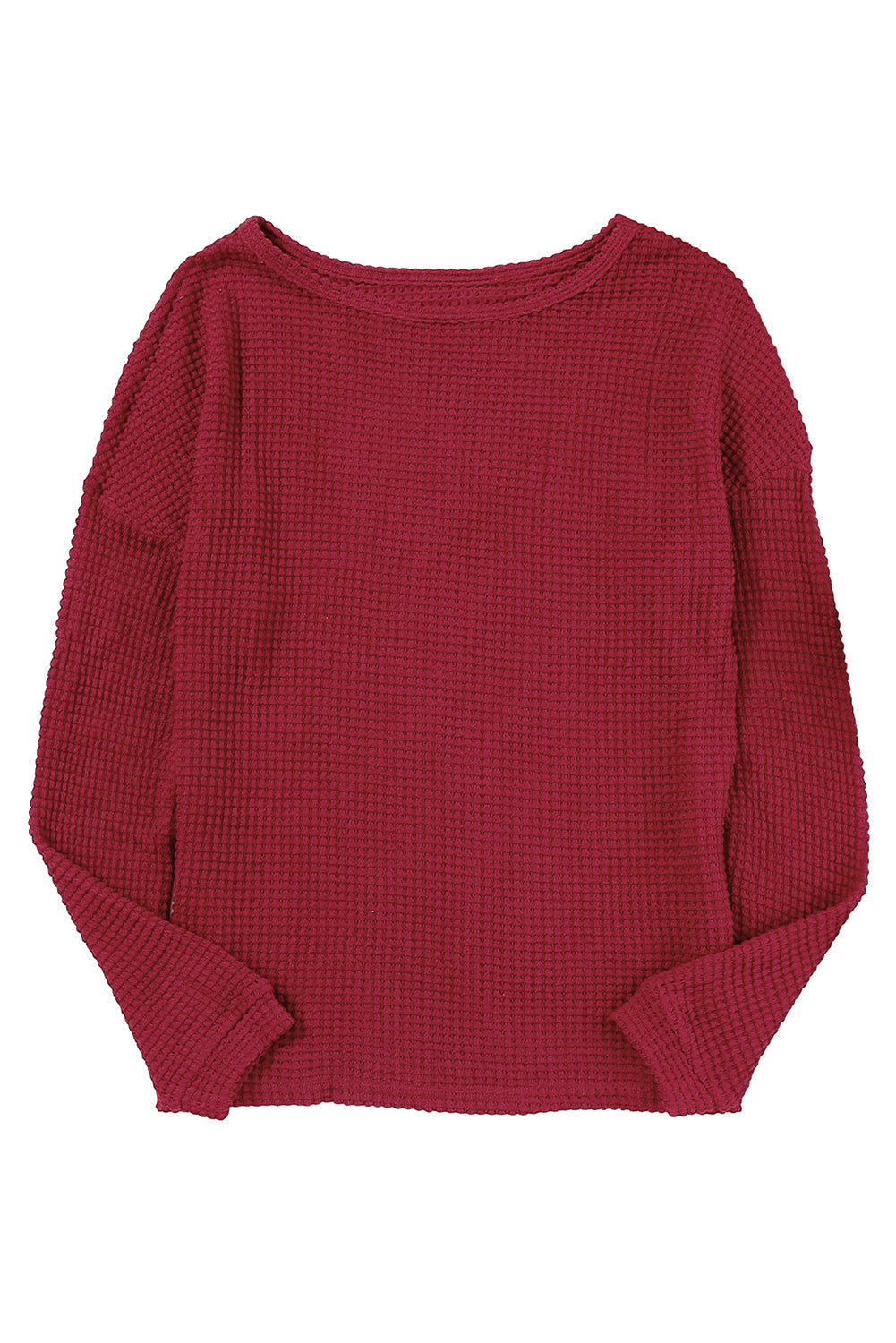 Waffle Knit Drop Shoulder Long Sleeve Top