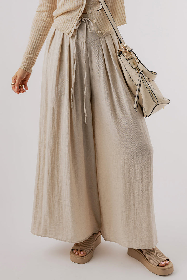 Drawstring Waist Pleated Wide Leg Casual Pants