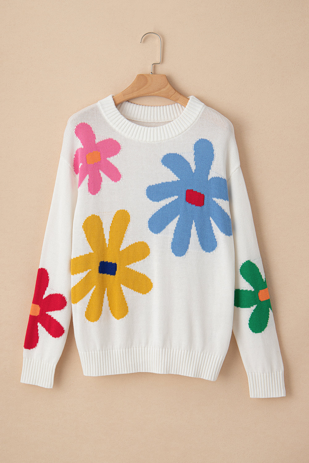 Colorful Big Flower Pattern Crewneck Sweater