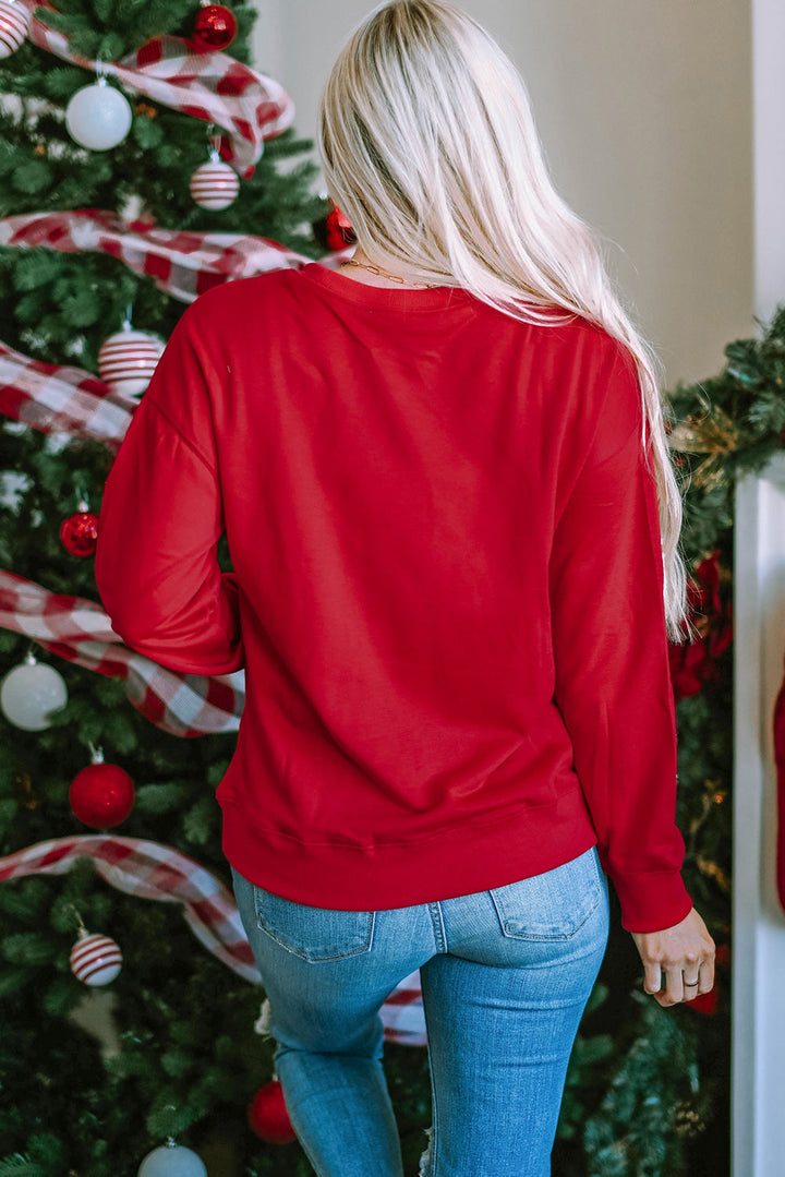 Fiery Red Sequined Christmas Santa Clause Graphic Sweatshirt