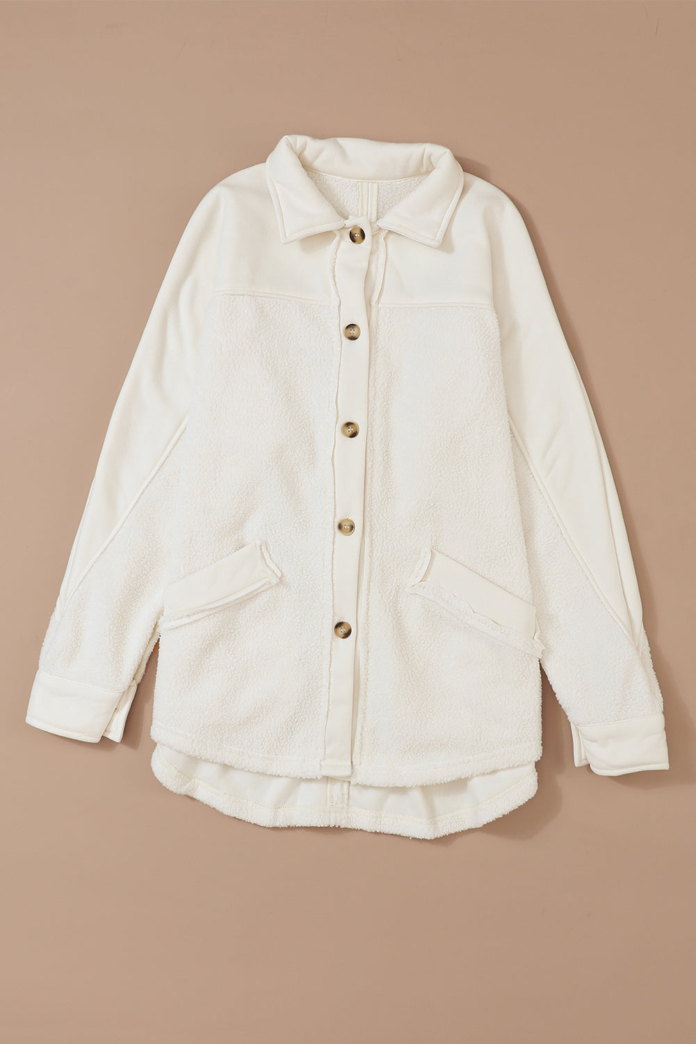 Button-Up Stitching Pocket Raw Hem Shacket