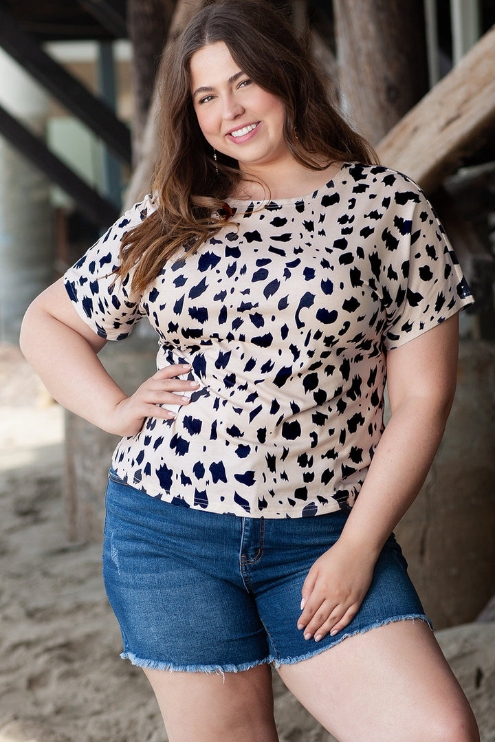 Leopard Print Twist Open Back Plus Size Top