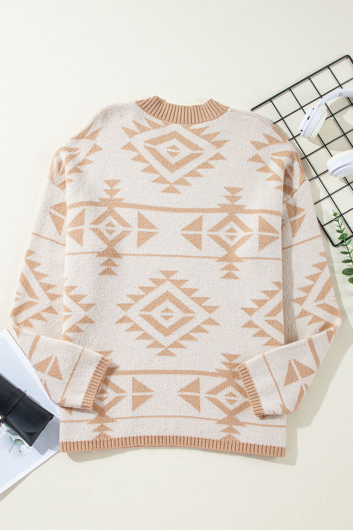 Plus Size Western Aztec Print Loose Sweater