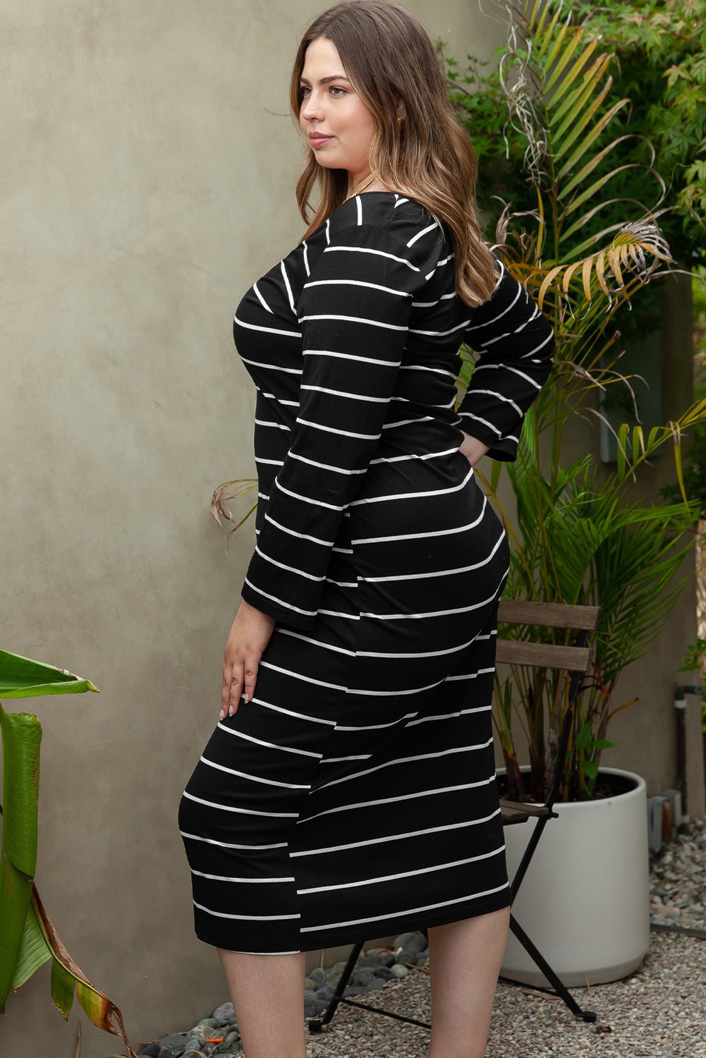 Plus Size Striped Loose Long Shift Dress