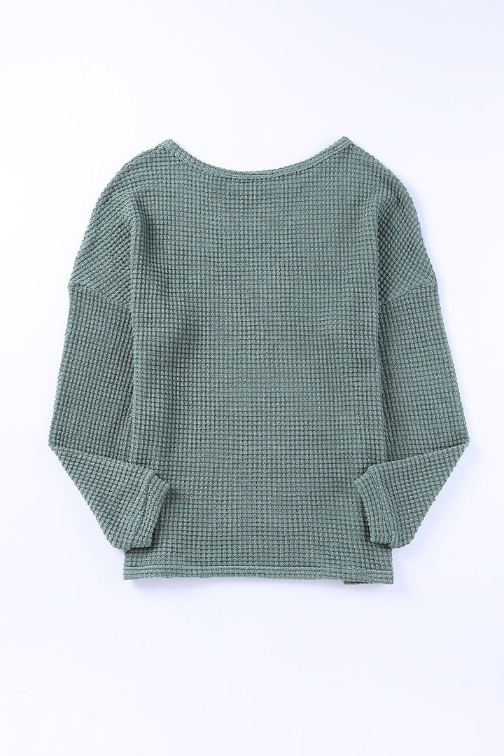 Waffle Knit Drop Shoulder Long Sleeve Top