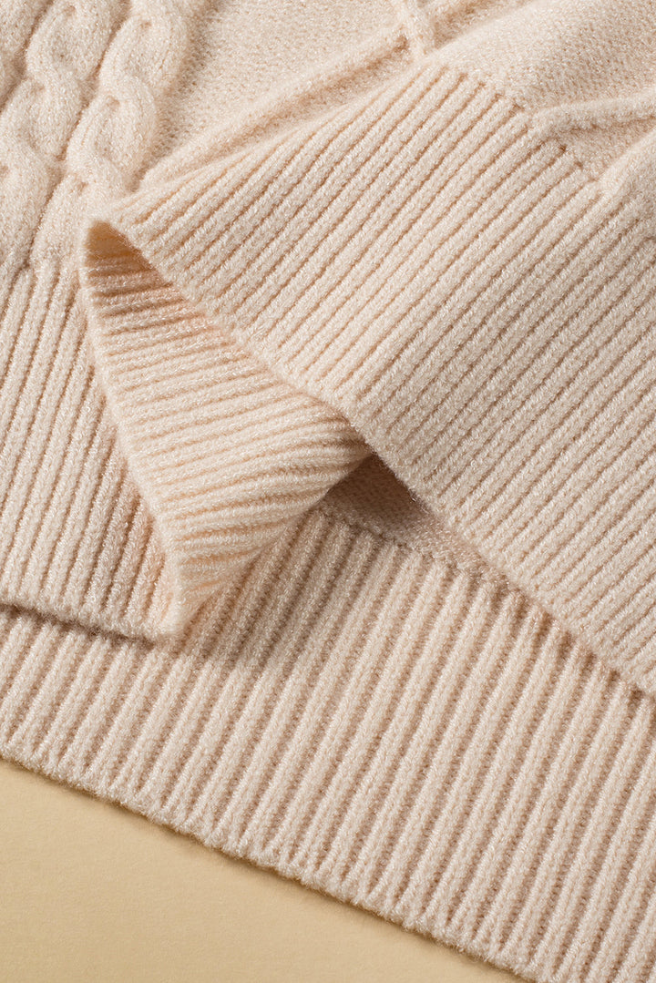 Plus Cable Knit Short Ruffled Sleeve Mock Neck Sweater