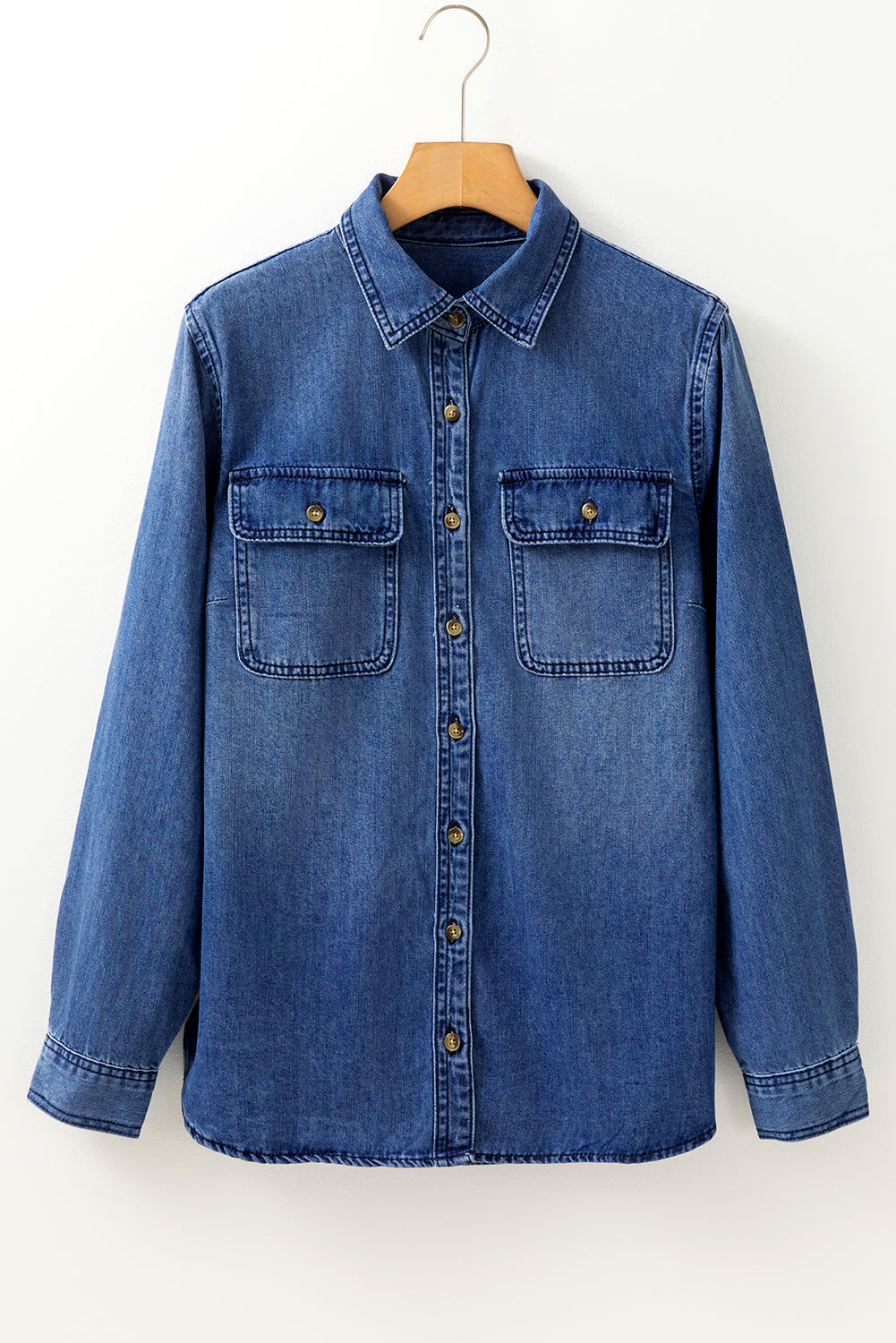 Flap Pocket Button Up Denim Shacket