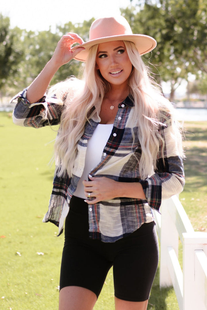 Distressed Raw Edge Plaid Print Shirt