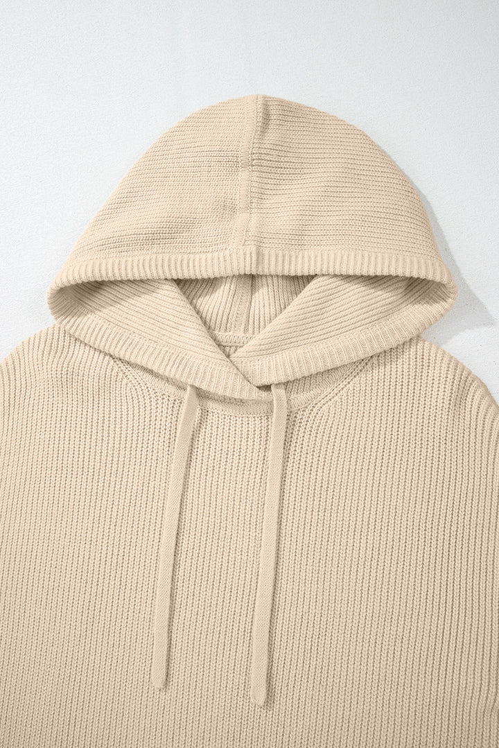 Solid Color Drawstring Hooded Drop Shoulder Pullover Sweater