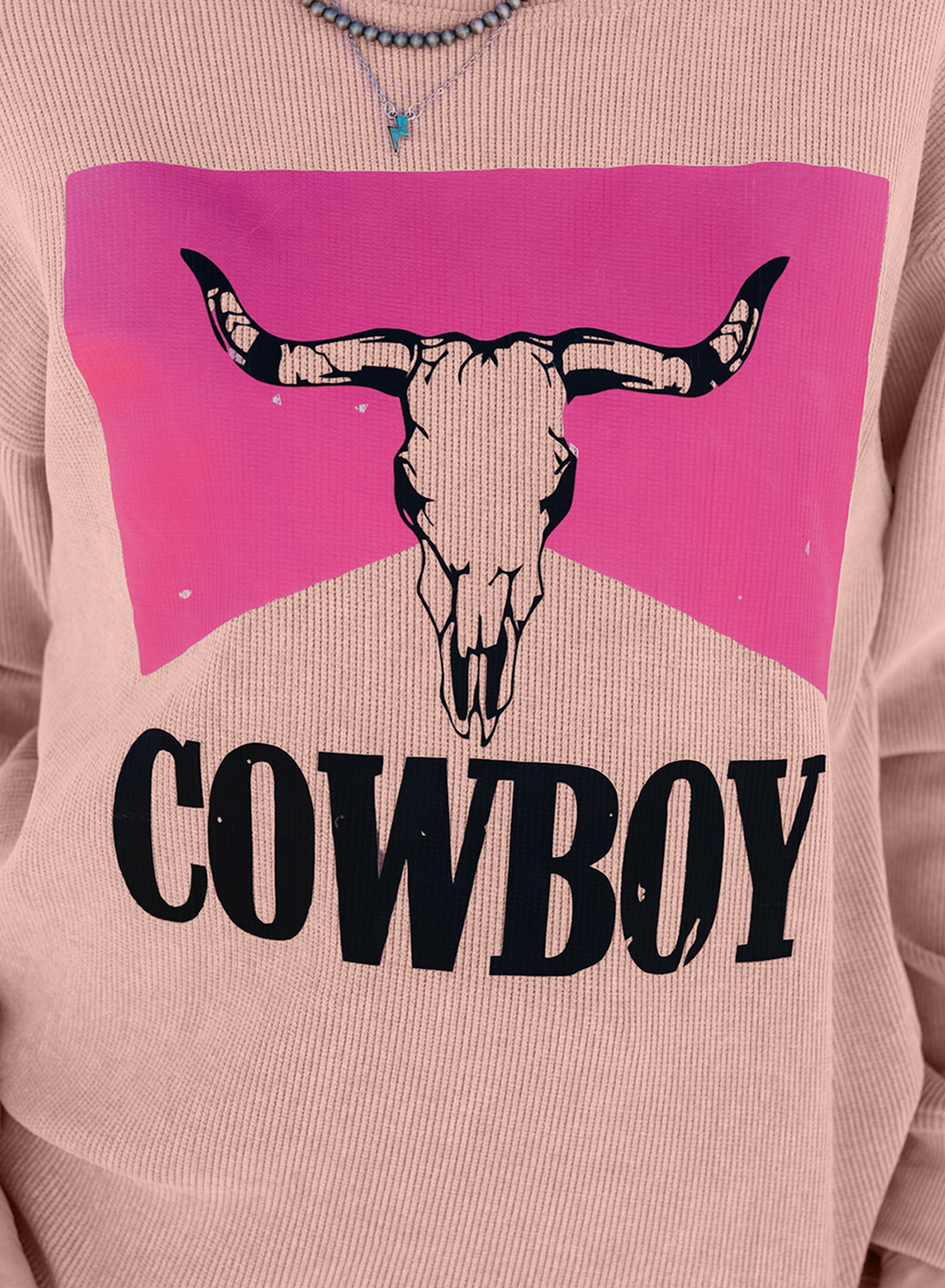 Steer Head Cowboy Print Corded Pullover Sweatshirt