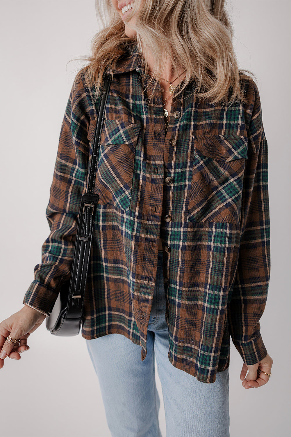 Plaid Print Chest Pockets Buttoned Shirt Jacket