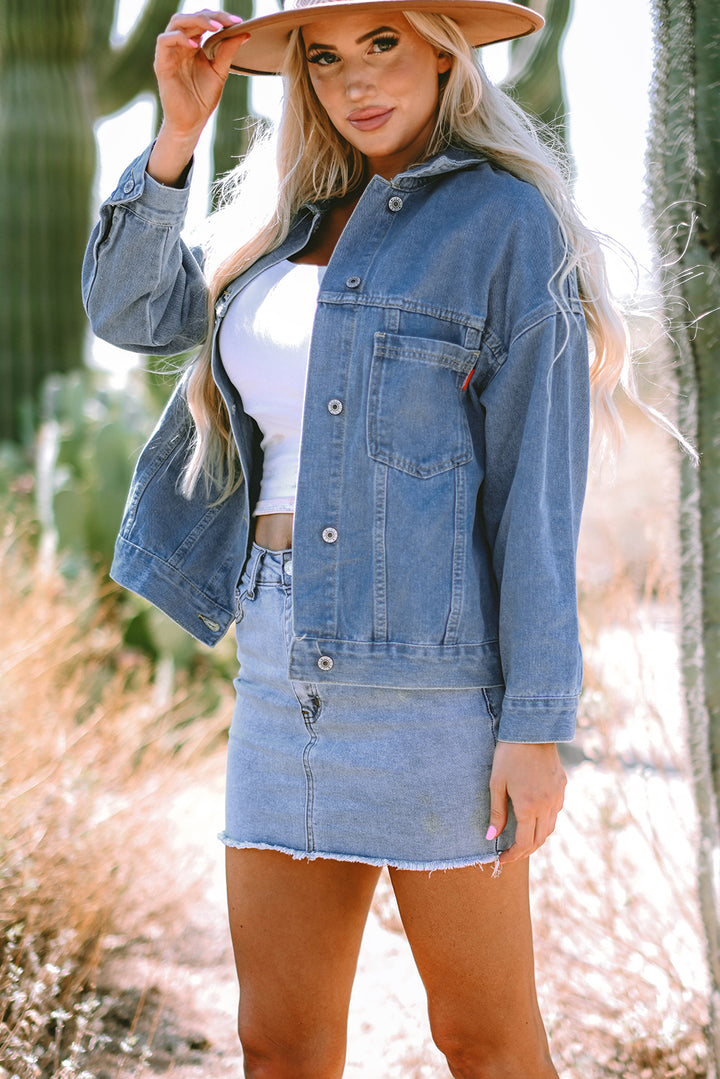 Washed Oversize Pocketed Denim Jacket