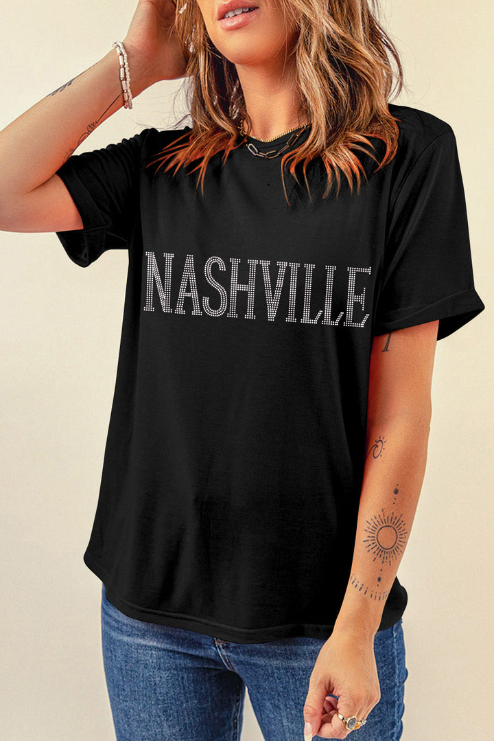 Rhinestone NASHVILLE Graphic Crewneck T Shirt