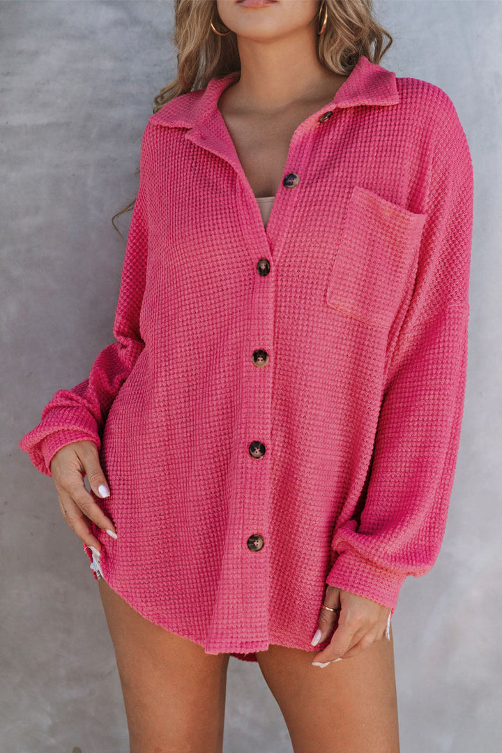 Waffle Knit Button Up Casual Shirt