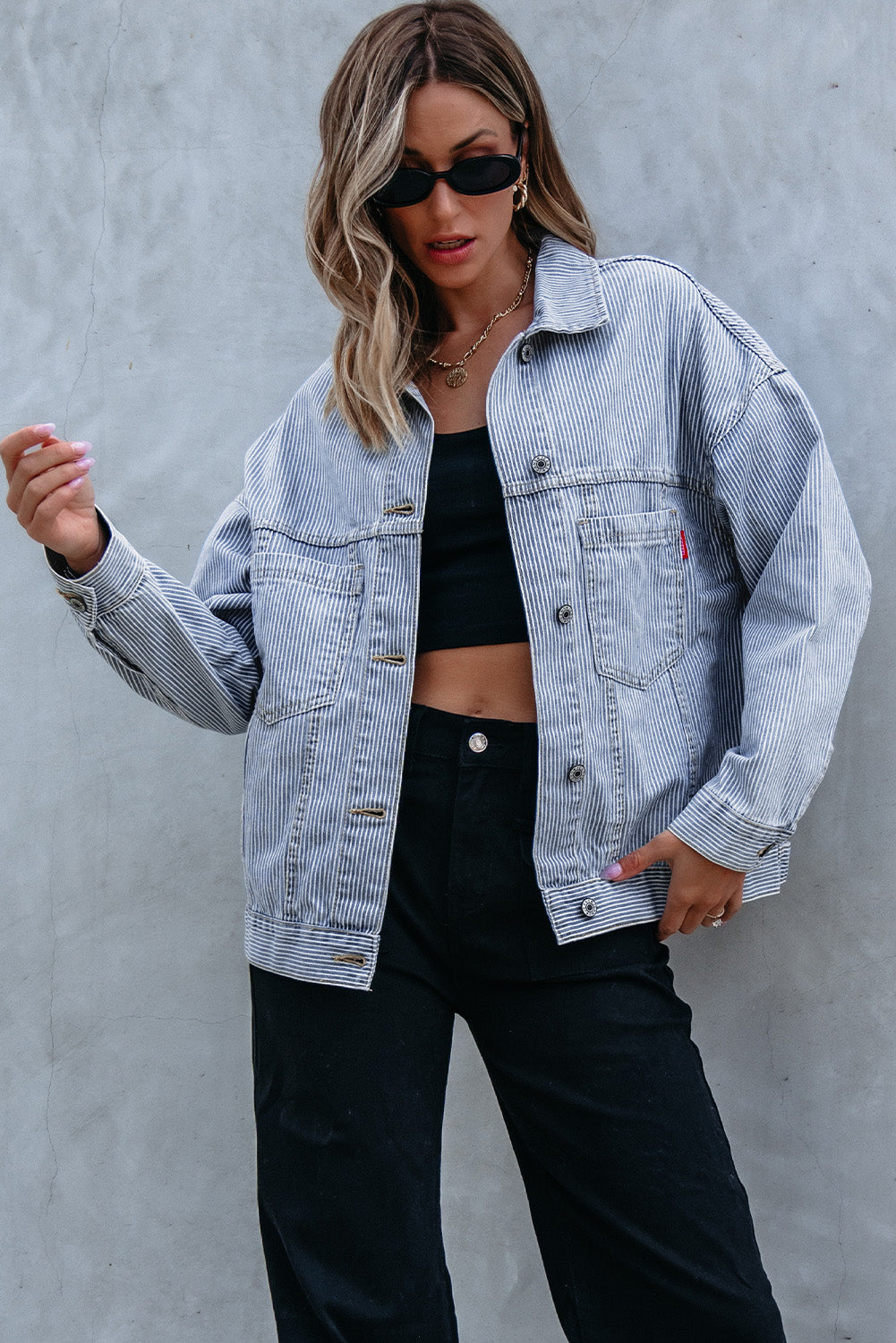 Washed Oversize Pocketed Denim Jacket