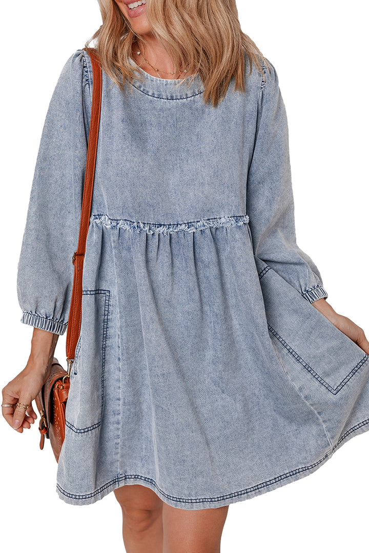 Light Wash High Waist Loose Fit Denim Mini Dress