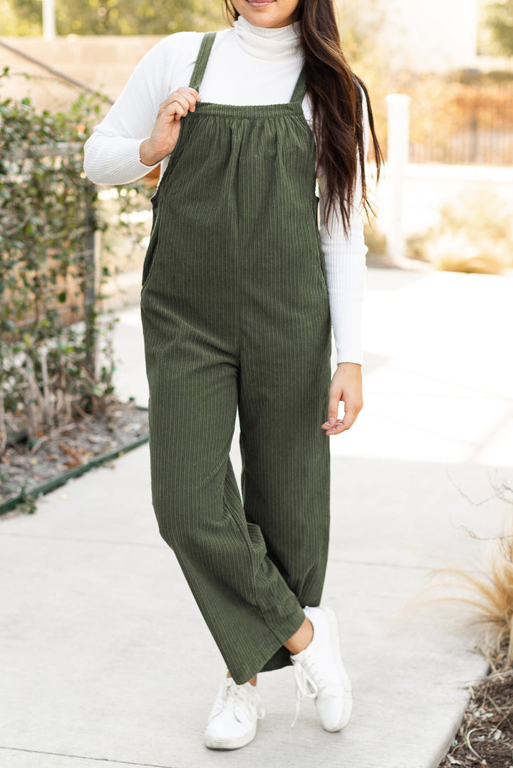 Solid Pocketed Loose Fit Corduroy Overall