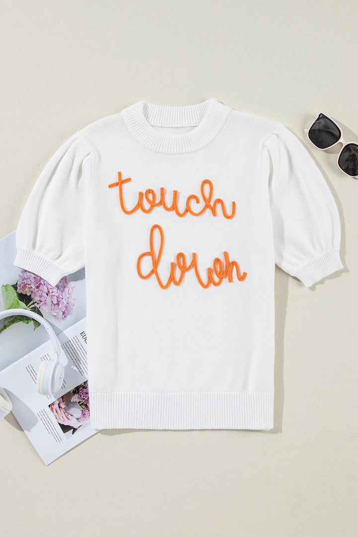 Touchdown Tinsel Puff Short Sleeve Crew Neck Sweater