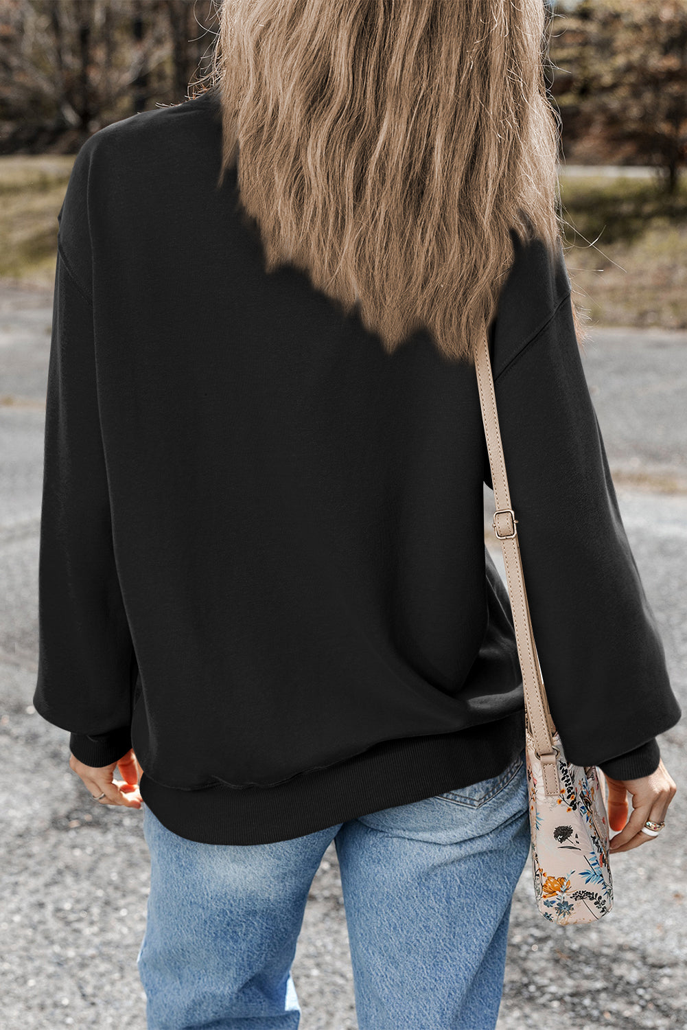 Plain Drop Shoulder Crewneck Pullover Sweatshirt