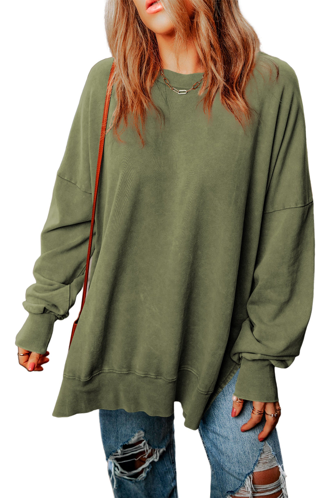 Drop Shoulder Ribbed Trim Oversized Sweatshirt