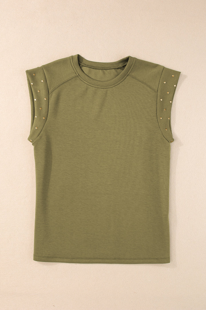 Guacamole Green Studded Short Sleeve Top