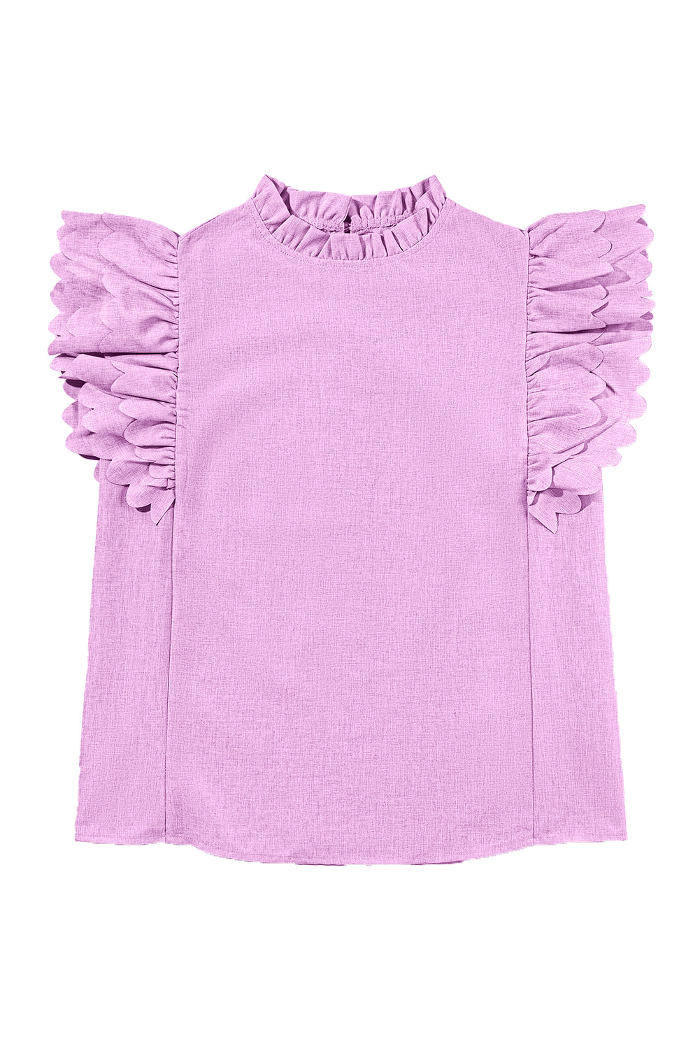 Bright Pink Solid Color Scalloped Ruffle Sleeve Top