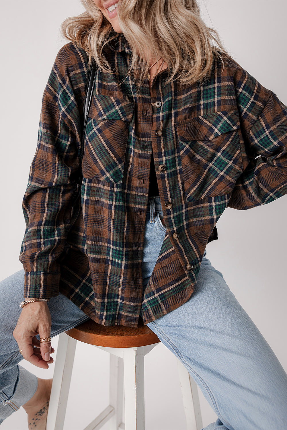 Plaid Print Chest Pockets Buttoned Shirt Jacket