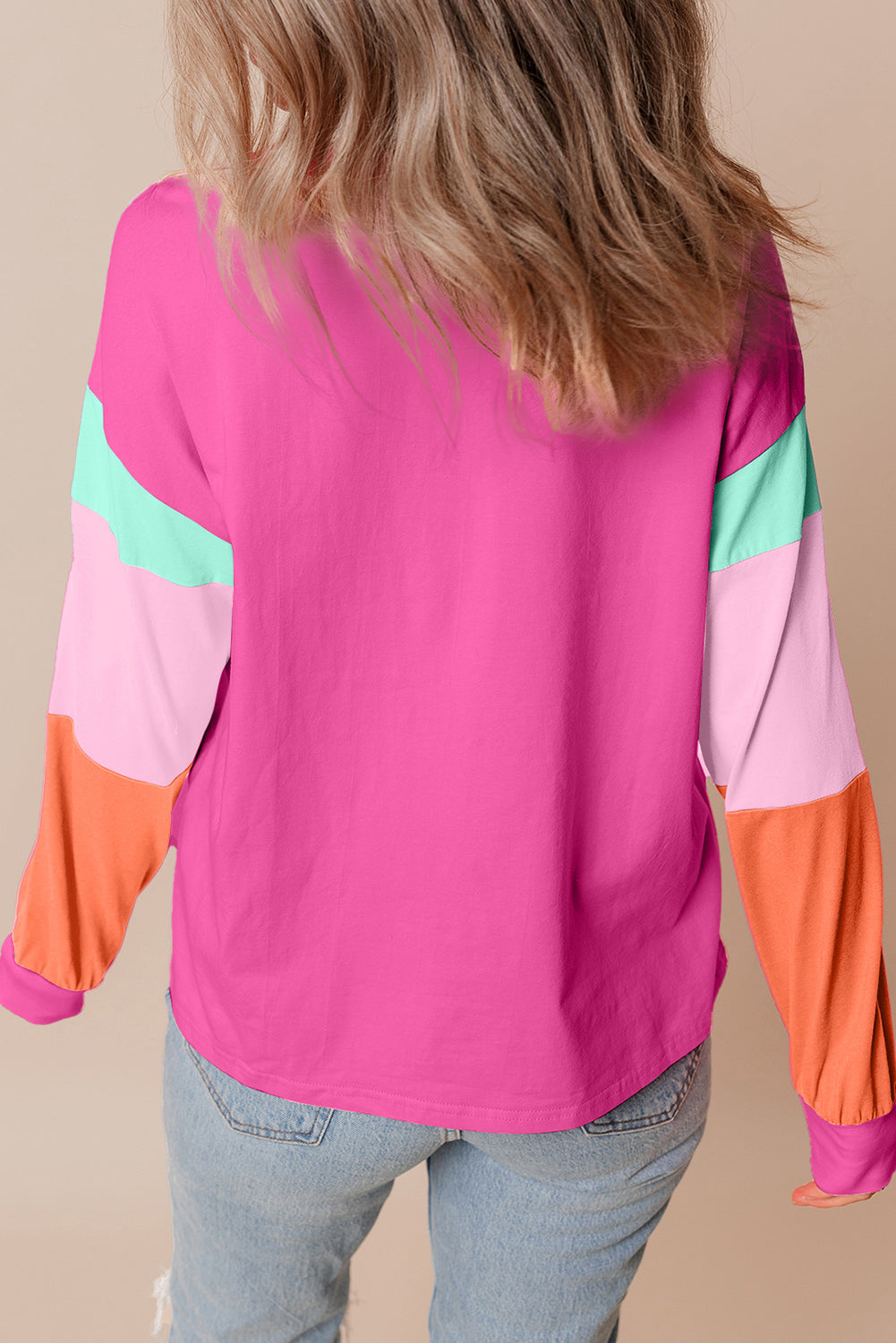 Colorblock Patchwork Long Sleeve Loose Top