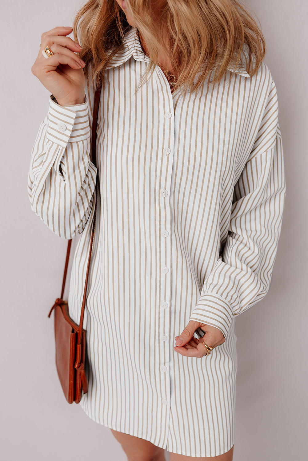 Long Sleeve Button Up Mini Shirt Dress