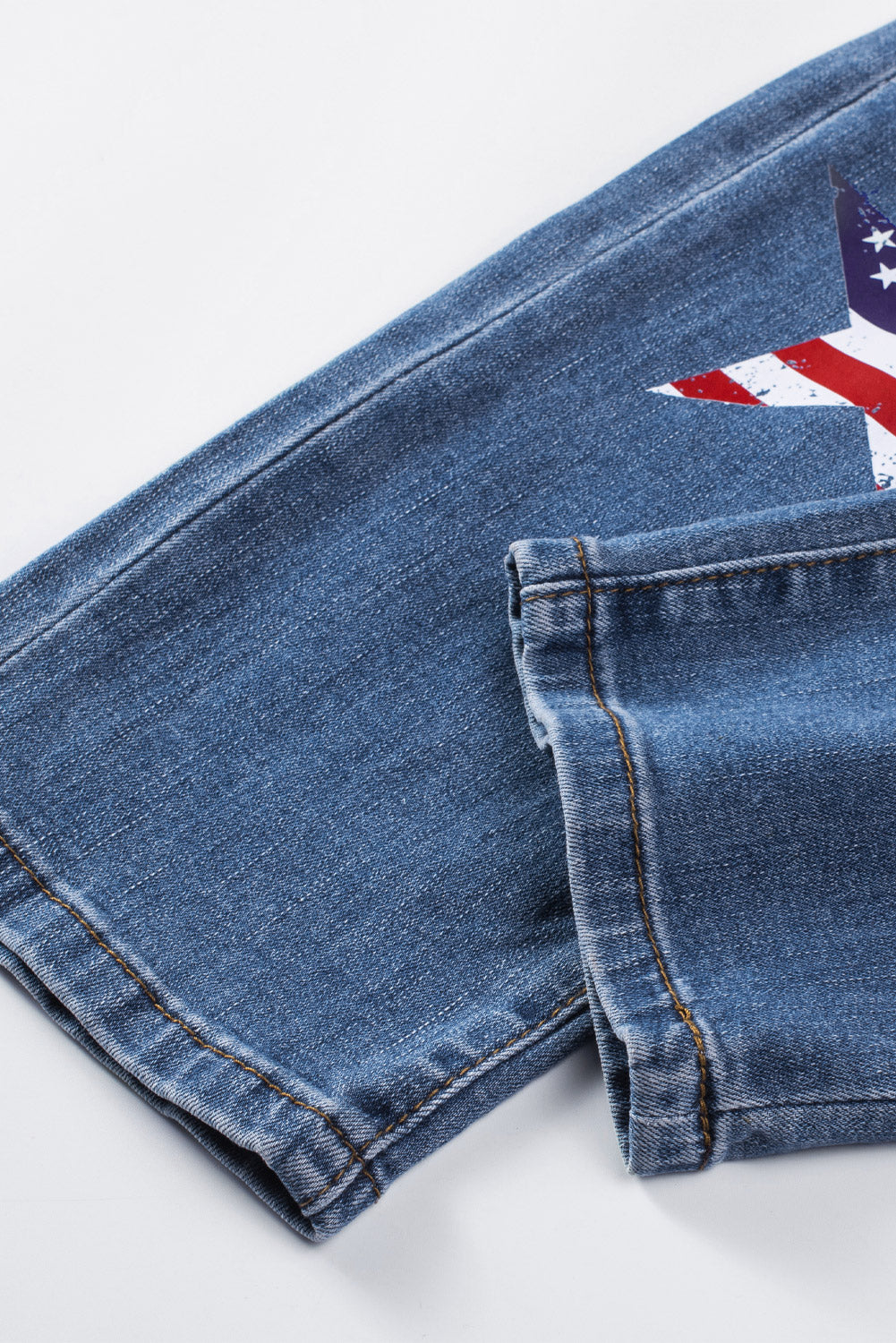 Sky Blue American Flag Patched Distressed Jeans