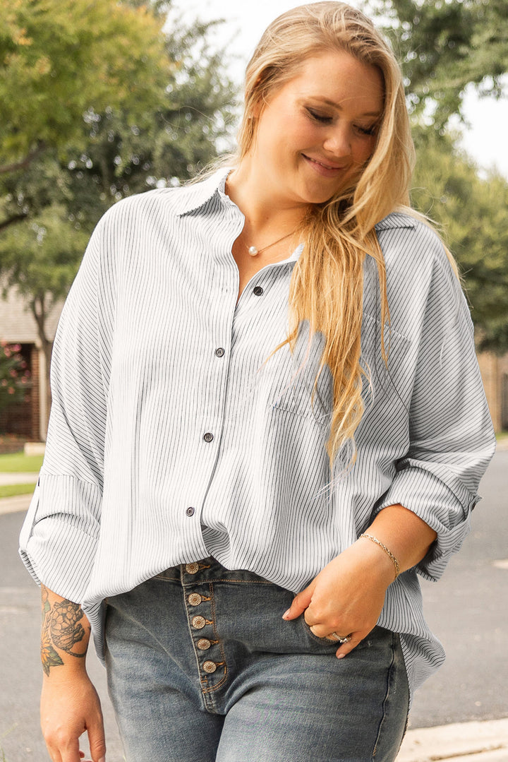 Rolled Tab Sleeve Buttoned Plus Size Shirt