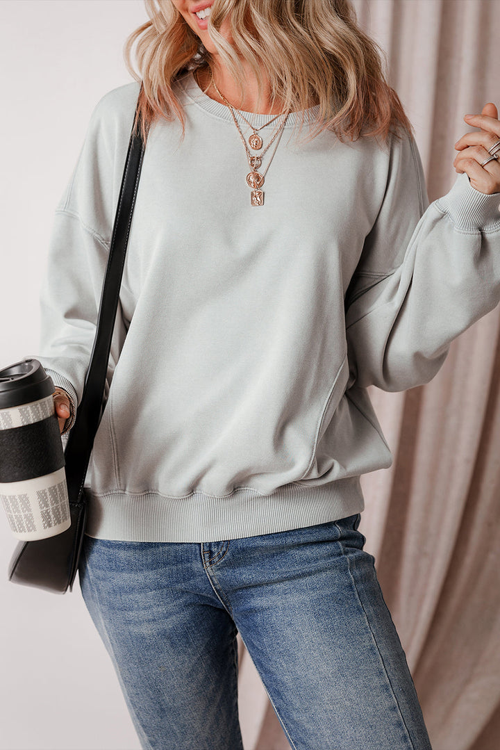 Exposed Seam Batwing Sleeve Drop Shoulder Sweatshirt