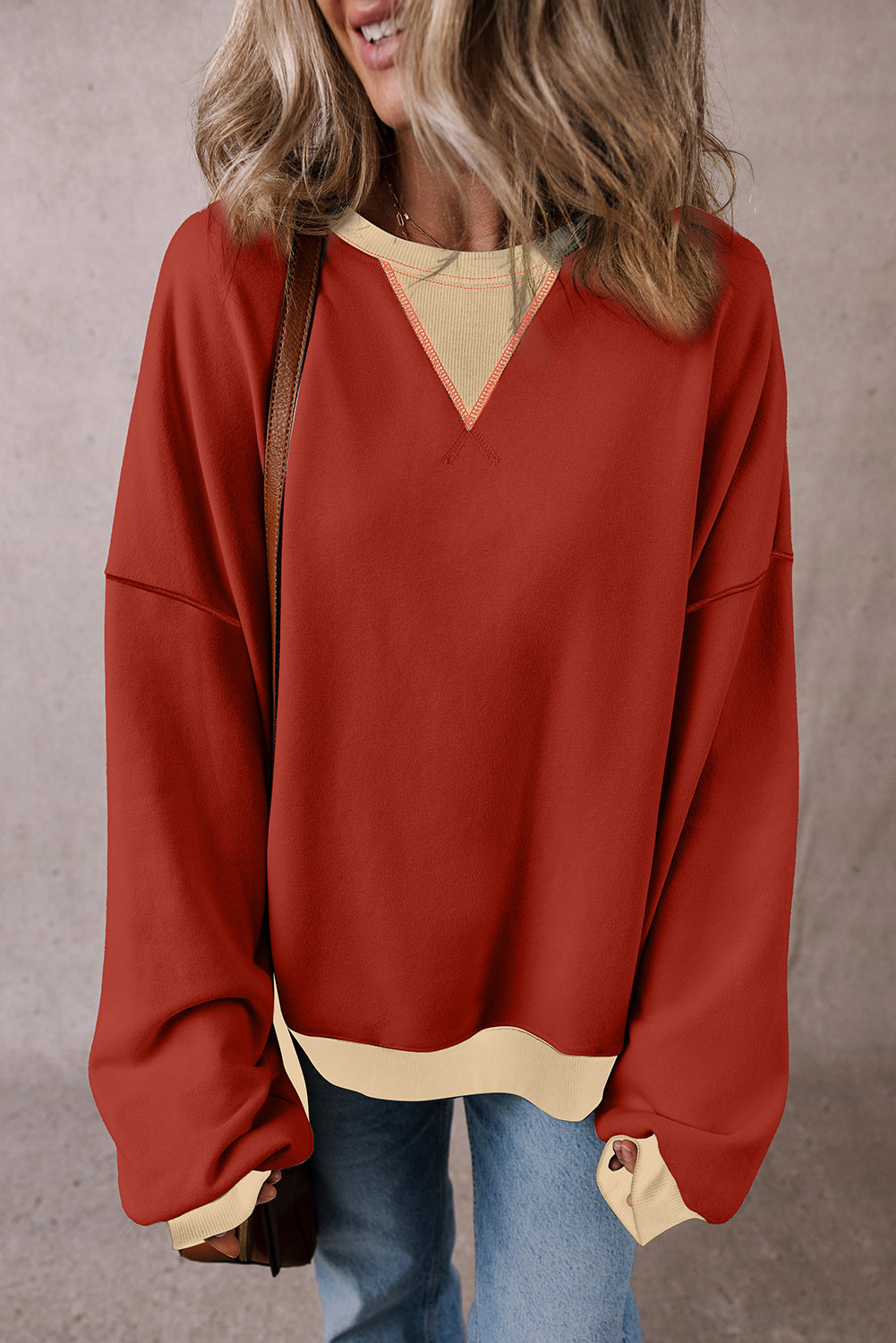 Color Block Patch Drop Shoulder Oversized Sweatshirt