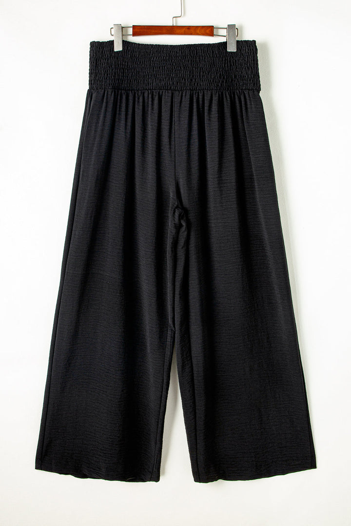 Shirred High Waist Plus Size Wide Leg Pants