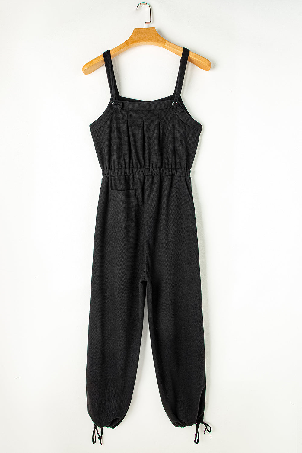 Knotted Straps Button Textured Drawstring Jumpsuit