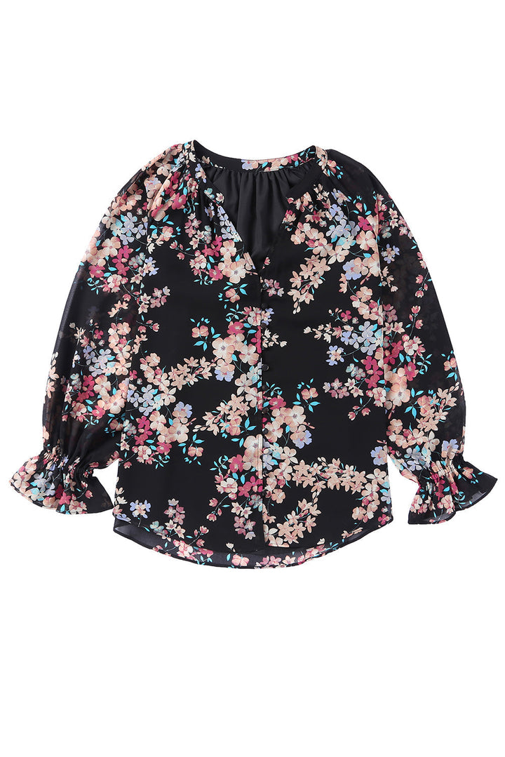 Wildflower Print Chiffon Blouse