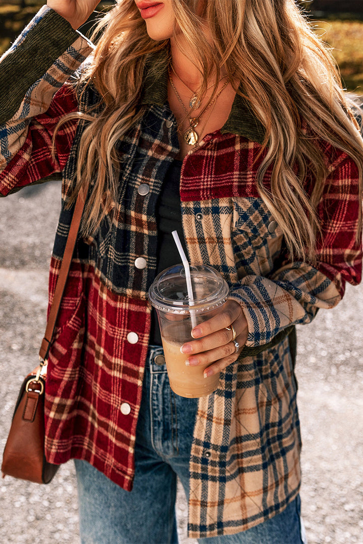 Mixed Plaid Patchwork Retro Shacket