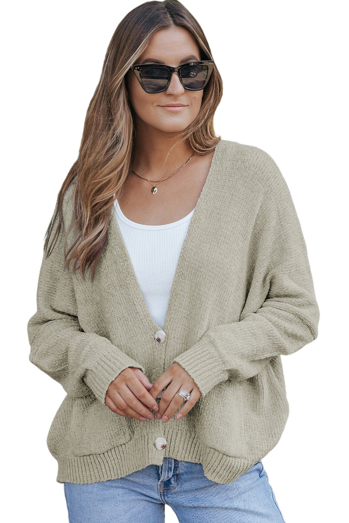 Buttons Front Pocketed Sweater Cardigan