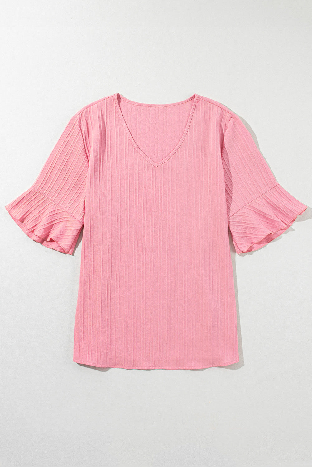 Ruffled Half Sleeve V Neck Textured Plus Top