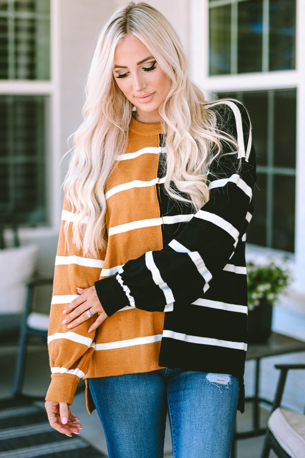 Oversized Contrast Printed Dropped Shoulder Top